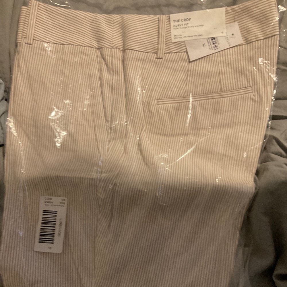 Ann Taylor size 12 khaki and white striped pants still in packaging NWT